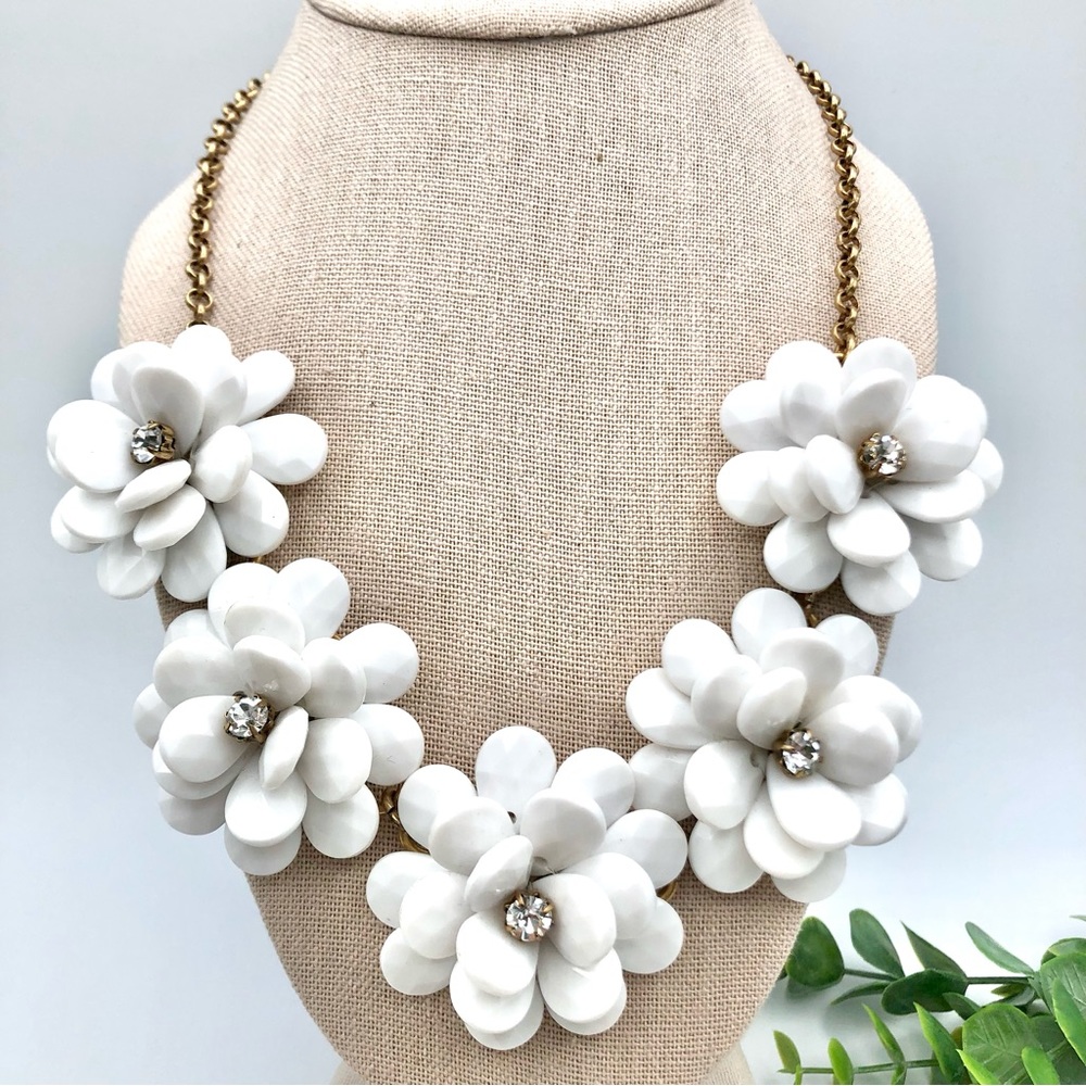 J. Crew White Flower And Crystal Necklace